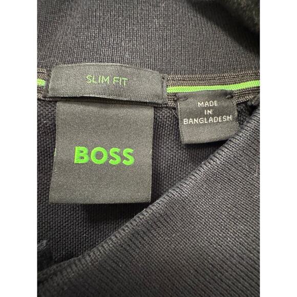 BOSS Hugo Boss Black Cotton Pique Slim Fit Polo Shirt Lime Green Accent XXL - Picture 6 of 7